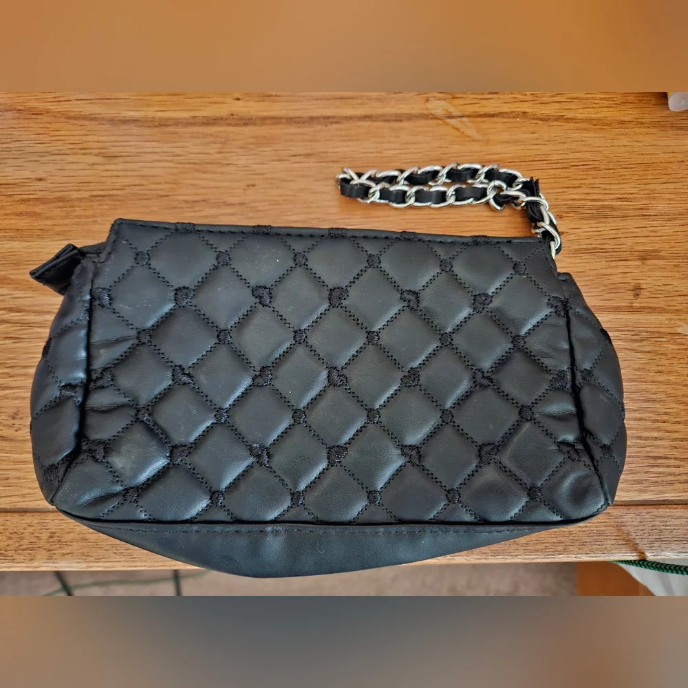 Victoria's Secret Black Quilted Clutch with Silver Chain
